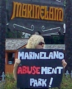 Marineland protester at a demonstration in front of the park last summer. File photo by Doug Draper
