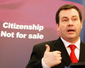 Canada's Immigration Minister Jason Kenney. 'Citizenship Not for Sale?'  Not unless Kenney and his Harper Conservatives can find someone from another country that will work cheaper for their corporate bosses than one of our young Canadians.