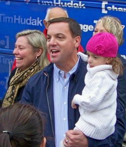 Ontario PC leader Tim Hudak with his wife Deb Hutton and daughter Miller on the campaign trail in the fall of 2011. Hudak seems determined to get back on that trail as soon as possible. File photo by Doug Draper