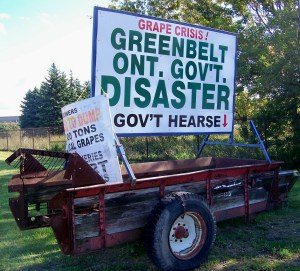 This display of protest against the Greenbelt was displayed near St. Catharines, Ontario's Pen Centre Mall a few years back. File photo by Doug Draper