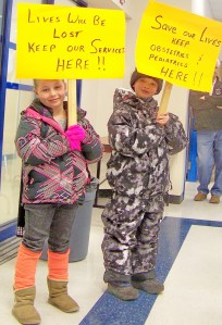 Children at a recent rally in Welland, Ontario picket for saving services in one of south Niagara's larger hospitals. Photo by Doug Draper