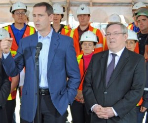 The outgoing Ontario premier Dalton McGuinty does a little photo op time with his old pal Jim Bradley earlier this year.
