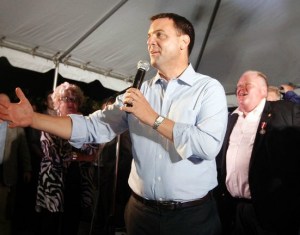 Ontario Conservative leader Tim Hudak yukking it up with Toronto Mayor Rob Ford. 
