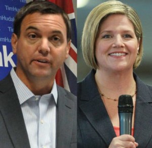 Ontario PC Leader and Niagara area MPP Tim Hudak, and NDP Leader and Hamilton area MPP Andrea Horwath