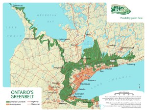 The green on the map is Ontario's internationally honoured Greenbelt area. You can cllck on the image of this map to view it full screen.