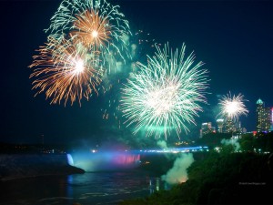Fireworks over the great Falls of Niagara