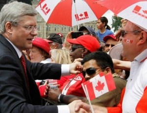 Stephen Harper doing his Canada Day thing on Parliament Hill