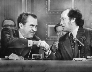 U.S. President Richard Nixon and Candian Prme Minister Pierre Trudeau sign ground-breaking 1972 agreement for addressing  Great Lakes pollution. Lake Erie algae pollution at the time was a major driver for this agreement. 