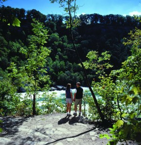 Overlooking the white waters of the Lower Niagara River from the Niagara Glen located off the Niagara Parkway in Niagara, Ontario.