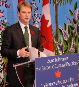 Harper's Citizenship and Imigration Minister Chris Alexander preaches the Conservative gospel against 'barbaric cultural practices' and the threat the party believes they pose to Canadian values.