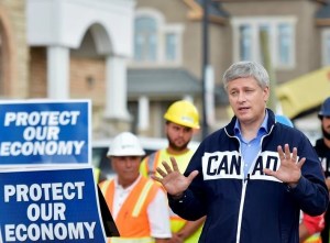Harper out on the hustings earlier this October, cheering the TPP trade deal.