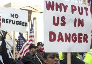 One of a number of rallies across United States opposed to country taking in Syrian refugees.