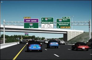 HOT lanes for reducing highway congestion opeating in the Washington, D.C. area.