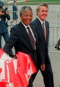Nelson Mandella with former prime minister Brian Mulroney during Mandela's 1990 'Thank You' visit to Canada