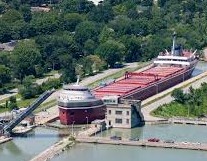 A big laker navigates its way through Lock 2 on the Welland Canal in Niagara, Ontario
