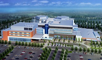 A computer image of the new super-hospital in west St. Catharines, released by the Niagara Health System prior to the hospital's construction and opening.