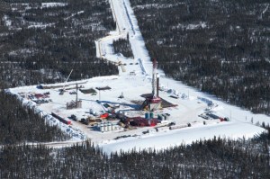 A drilling rig off the Horn River near Fort Nelson, British Columbia, Canada, from the film Fractured Land