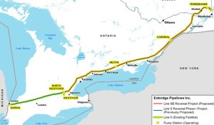 The route for this pipe. Notice how closely it interests the Great Lakes and its watersheds - the source of fresh water for millions of us on both sides of the Canada/U.S. border?