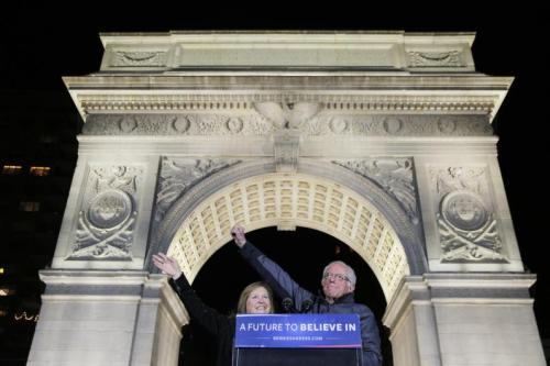 Bernie Sanders and his wife Jane at a recent rally of more than 25,000 supporters in New York City's Washington Square Park