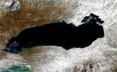 A satellite image of Lake Ontario taken Feb. 22, 2016. Credit: NOAA/MODIS