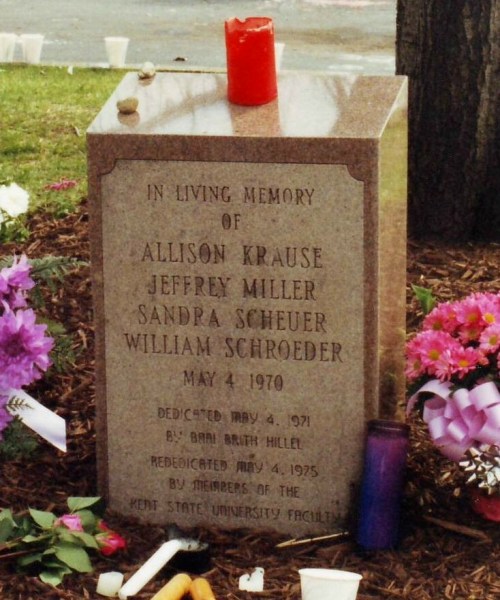 A memorial near the spot on the Kent State campus where the dead and wounded fell. Photo by Doug Draper