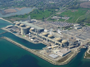 The mammoth Pickering nuclear plant along the northern shores of Lake Ontario