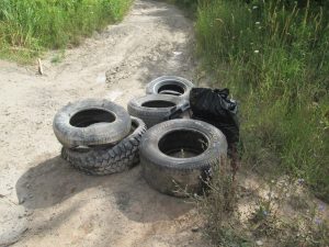 Some of the old tires removed from the Thundering Waters area by citizen volunteers