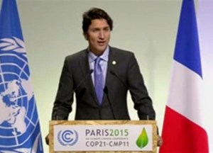 Canada's new prime minister Justin Trudeau addresses Climate Summit in Paris last December