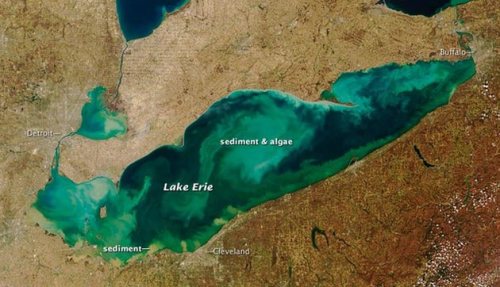 Blue-green algae clusters in Lake Erie, an upstream source of drinking water for Niagara residents. This NASA photo was taken a few years ago. Concern has been growing about phosphorus and other pollutants from human activities causing a growing toxic algae problem in the Great Lakes