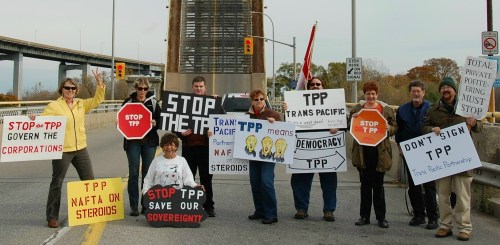 Some Niagara, Ontario citizens rally in opposition to TPP Trade Deal