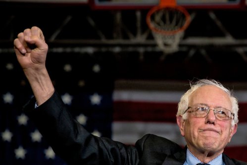 Bernie Sanders during one of his presidential campaign rallies just a few short months ago.