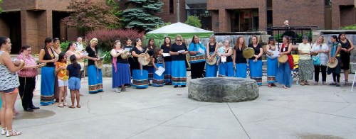 Members of Niagara region's Native community rally at Niagara Falls City Hall this July to save Thundering Waters Forest from urban sprawl.