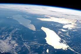 Lakes Ontario (in lower right foreground), Erie and Huron from space.