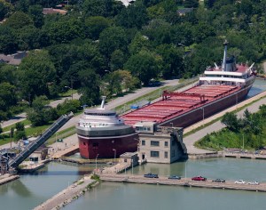 A Great Lakes freighter making it s way through the locks of the Welland Canada in Niagara, Ontario