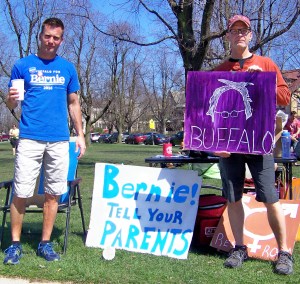 Bernie Sanders supporters rallying in Buffalo, before the New York State primary this past April. Many Sanders supporters were told they were not properly registered to vote.