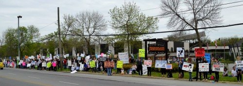 Animal activists demonstrate in front of Marineland in Niagara Falls, Ontario. File photo by Doug Draper