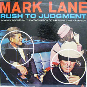 An iimage from investigative lawyer Mark Lane's 1966 book 'Rush to Judgement', with then Texas Governor John Connally in the sights of a rifle (not Oswald's) in the front of the car, and President Kennedy in the rifle sights in the back seat, with his wife and First Lady Jackie Kennedy at his side.