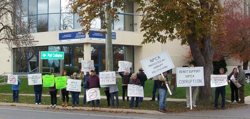 Earlier this month, a group of Niagara residents protest in front of NPCA offices in Welland. They were demanding a forensic audit of NPCA's operations. File photo by Doug Draper