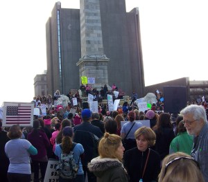 Some of the estimated 3,000 people in Buffalo, New York who joined hundreds of people in Niagara, Ontario and some three million around the world in supporting a massive Women's March on Washington, D.D.'s in the wake of Trump's inauguration. Photo by Doug Draper