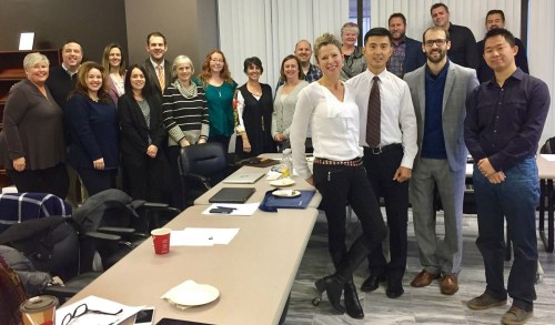 GNCC Board of Directors with GNCC CEO Mishka Balsom (front, at far left), NCBC Chair Chris Zhu (front, second from left), GNCC Chair Ian Kowalchuk (front, second from right) and NCBC Vice-Chair Tony Zhang (front, far right). Photo courtesy of Greater Niagara Chamber of Commerce