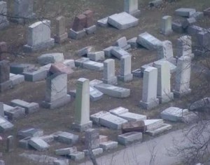 A horrid act of destruction in a Jewish cemetery in Missouri, committed this February.
