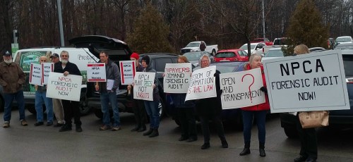 Niagara citizens hold demonstration outside NPCA Ball's Falls Centre this past January where board of directors is meeting.