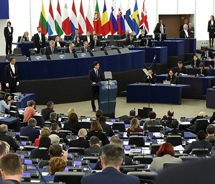 Trudeau-speaking-to-european-parliament-from-pm-website-day-before-feb-16-in-Strasburg,-France