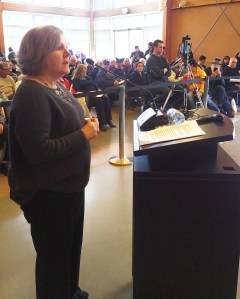 Welland Riding MPP Cindy Forster at a recent meeting of the Niagara Peninsula Conservation Authority Board, wanting answers to questions about the NPCA's operations. So far, the Wynne government has failed to take any direct action to answer those questions - passing the buck to local municipalities.